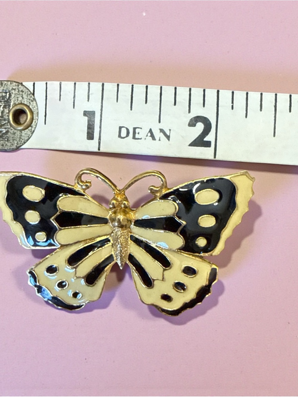 Vintage Gold Black and Cream Butterfly Brooch - Women Jewelry - Picture 5 of 6